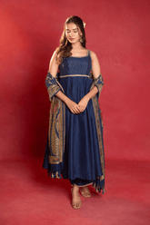 Royal blue silk anarkali set