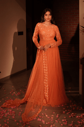 Orange net anarkali set