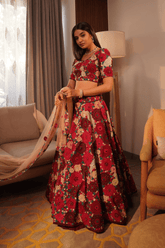 Multicolor silk velvet lehenga with soft net dupatta