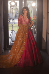 Pink silk lehenga & organza dupatta
