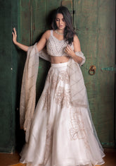 Pearl-white organza lehenga set
