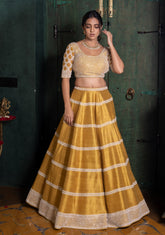 Yellow mustard lehenga and organza dupatta