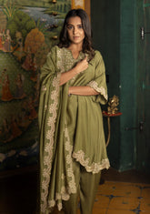 Olive green dress & dupatta