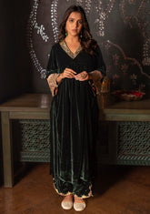 Bottle green velvet dress