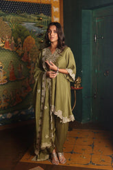 Olive Green Suit Set Achkan