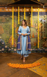 Sky Blue Spun Silk Dress Achkan
