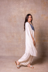 White Kaftan Style Top With Cowl Dhoti