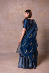 Teal Blue Banarasi Pair With Organza Dupatta
