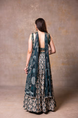 Printed Pleated Skirt, Crop Top and Dupatta