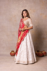 White Lehenga Set with Red Dupatta