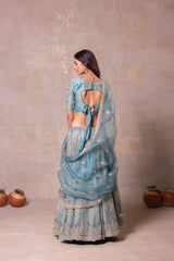 Pastel Sea Green Silk Lehenga Set