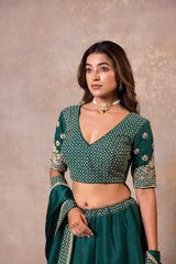 Emerald Green Silk Lehenga Set
