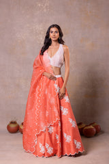 Coral Peach Silk Lehenga