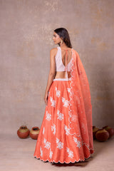 Coral Peach Silk Lehenga