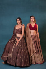 Deep Brown Silk Lehenga Set