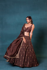 Deep Brown Silk Lehenga Set