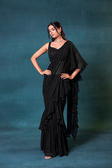 Black Pre-drape Saree