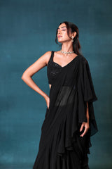 Black Pre-drape Saree