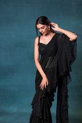 Black Pre-drape Saree