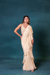 Pastel Yellow Pre-drape Saree