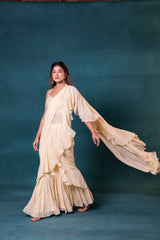 Pastel Yellow Pre-drape Saree
