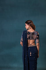 Dark Teal Silk Saree