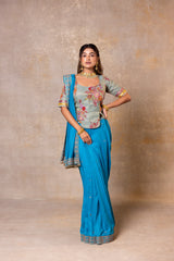Cyan Blue Munga Silk Saree