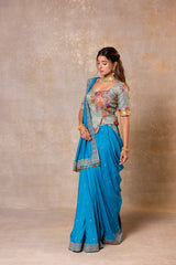 Cyan Blue Munga Silk Saree