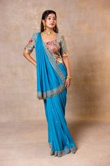 Cyan Blue Munga Silk Saree