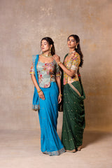 Cyan Blue Munga Silk Saree