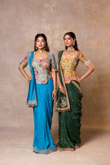 Cyan Blue Munga Silk Saree