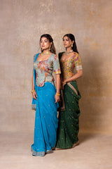 Cyan Blue Munga Silk Saree