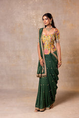 Olive Green Munga Silk Saree with Marori Handwork