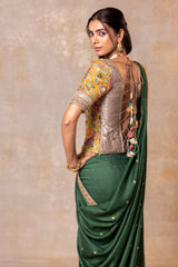 Olive Green Munga Silk Saree with Marori Handwork