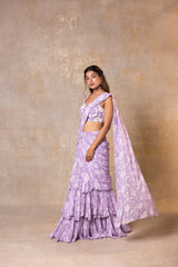 Lilac Soft Printed Pre-drape Saree