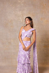 Lilac Soft Printed Pre-drape Saree
