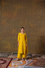 Mustard suit set with delicate handwork