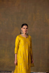 Mustard suit set with delicate handwork