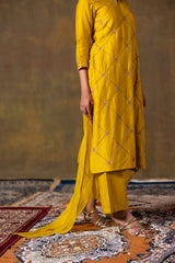 Mustard suit set with delicate handwork