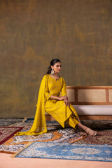 Mustard suit set with delicate handwork