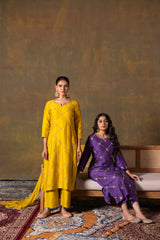 Mustard suit set with delicate handwork