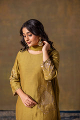 Mehendi green chanderi kurta set