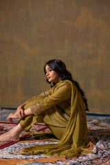 Mehendi green chanderi kurta set