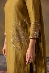 Mehendi green chanderi kurta set
