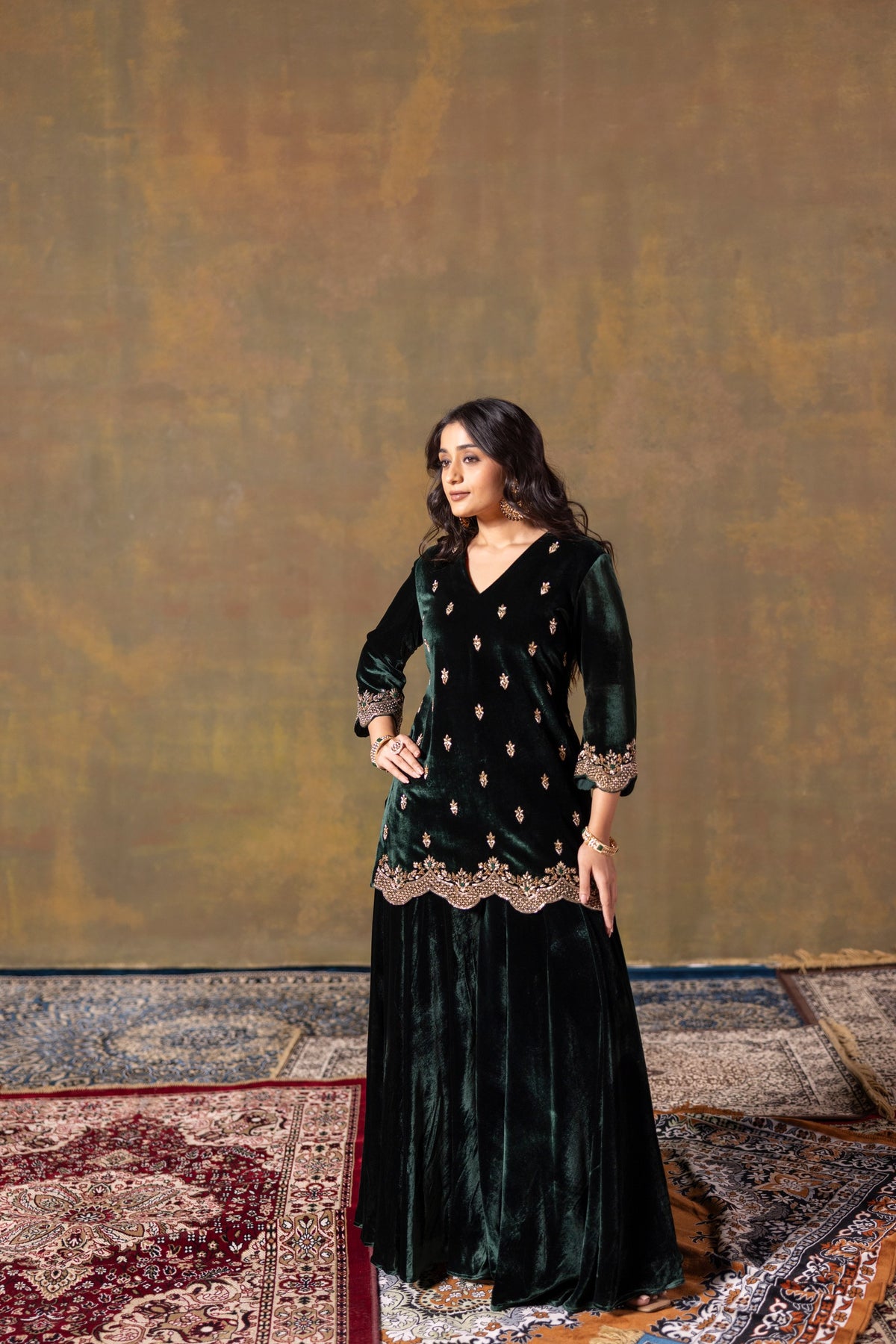 Deep Green Short Kurta & Palazzo Set