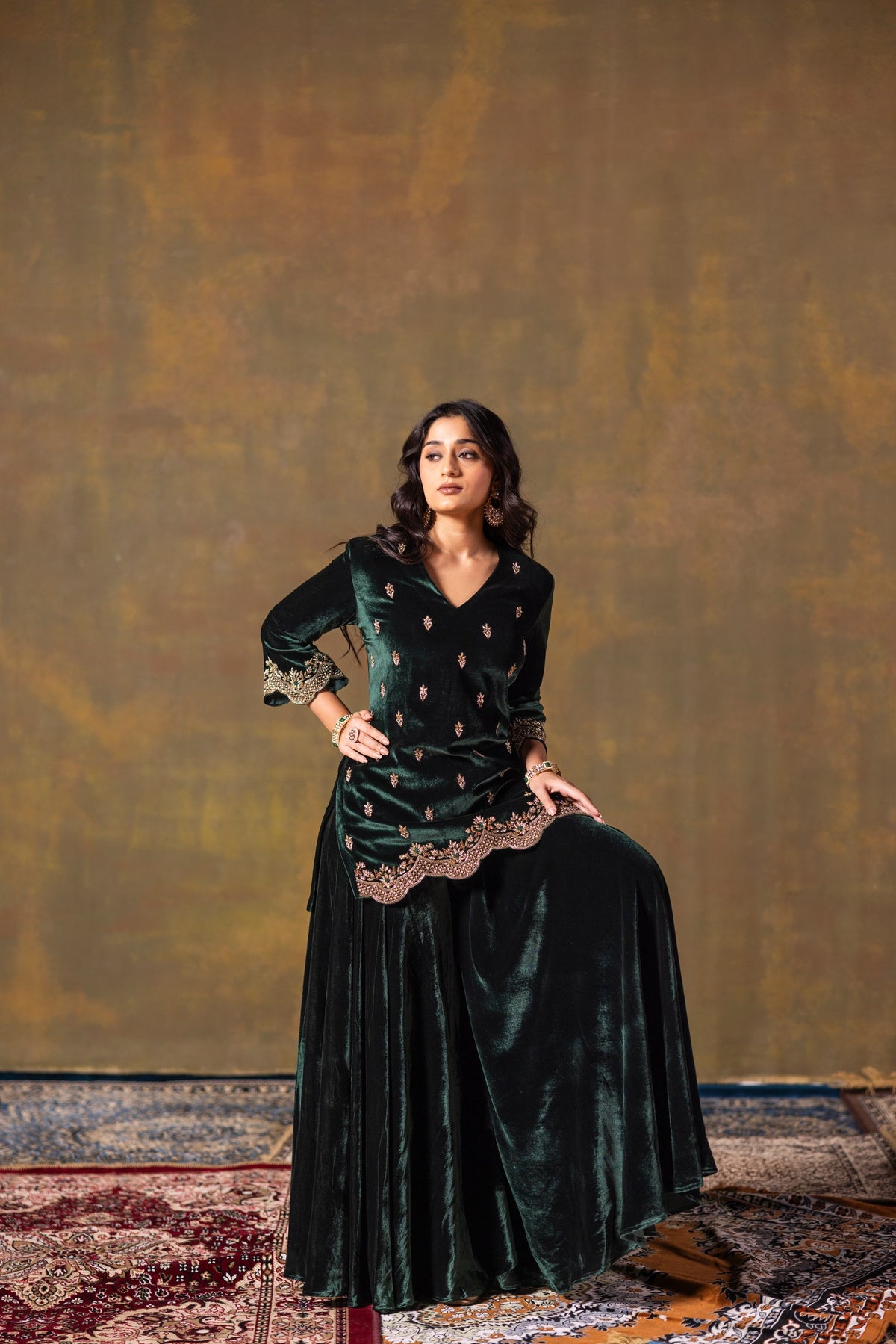 Deep Green Short Kurta & Palazzo Set