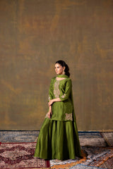 Mehendi Green Short Kurta & Palazzo Set