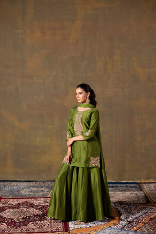 Mehendi Green Short Kurta & Palazzo Set
