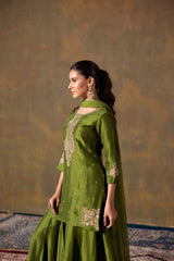 Mehendi Green Short Kurta & Palazzo Set