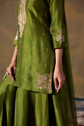Mehendi Green Short Kurta & Palazzo Set
